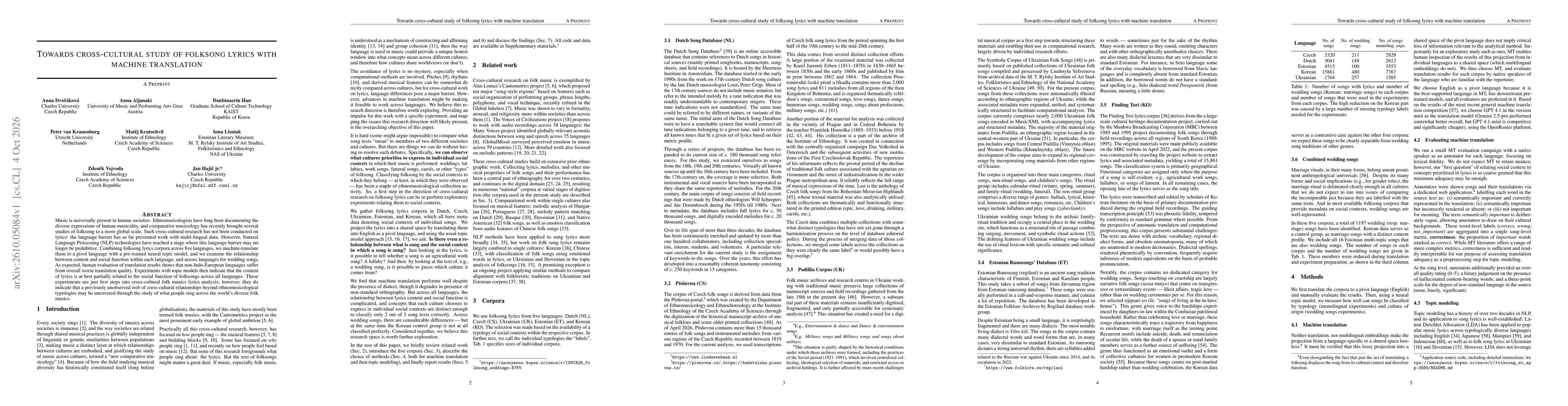 Thumbnail for Towards cross-cultural study of folksong lyrics with machine translation