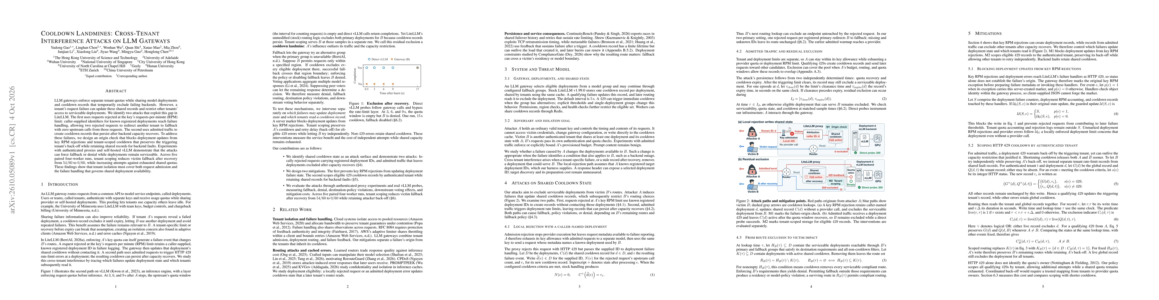 Thumbnail for Cooldown Landmines: Cross-Tenant Interference Attacks on LLM Gateways