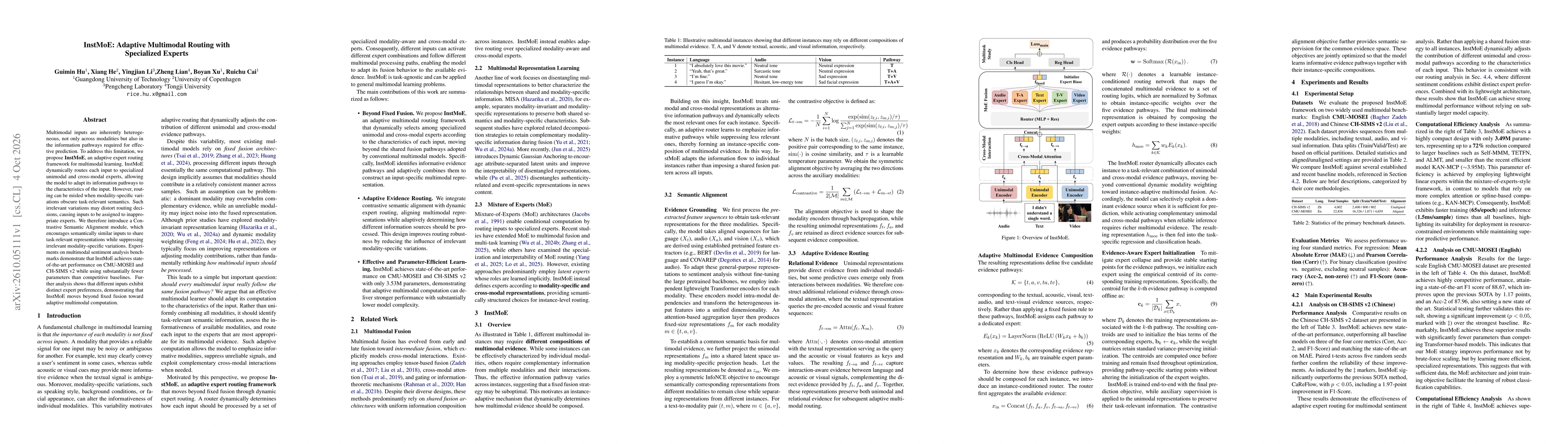 Thumbnail for InstMoE: Adaptive Multimodal Routing with Specialized Experts