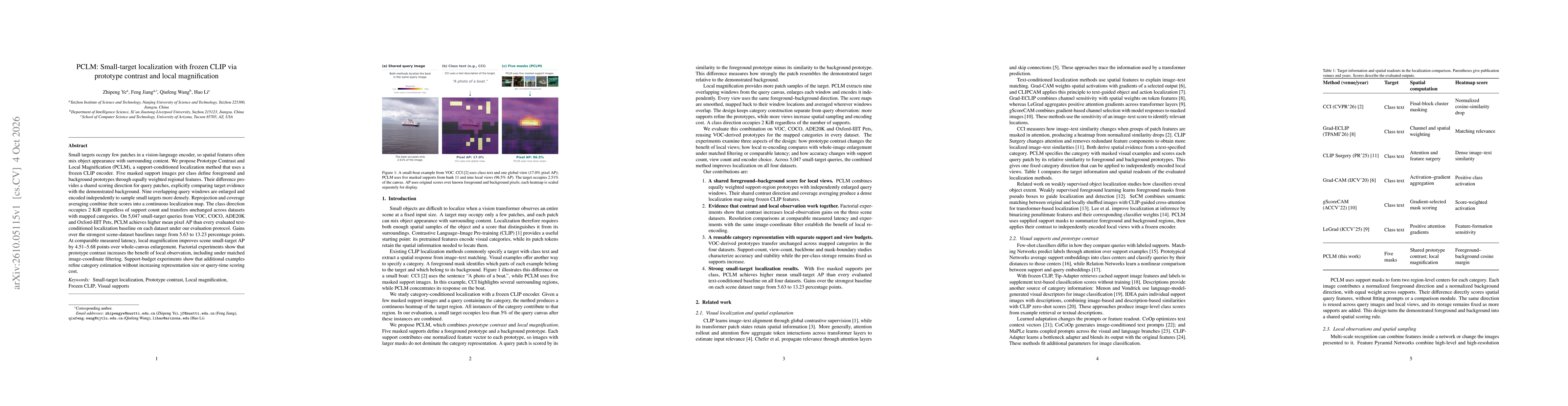 Thumbnail for PCLM: Small-target localization with frozen CLIP via prototype contrast and local magnification