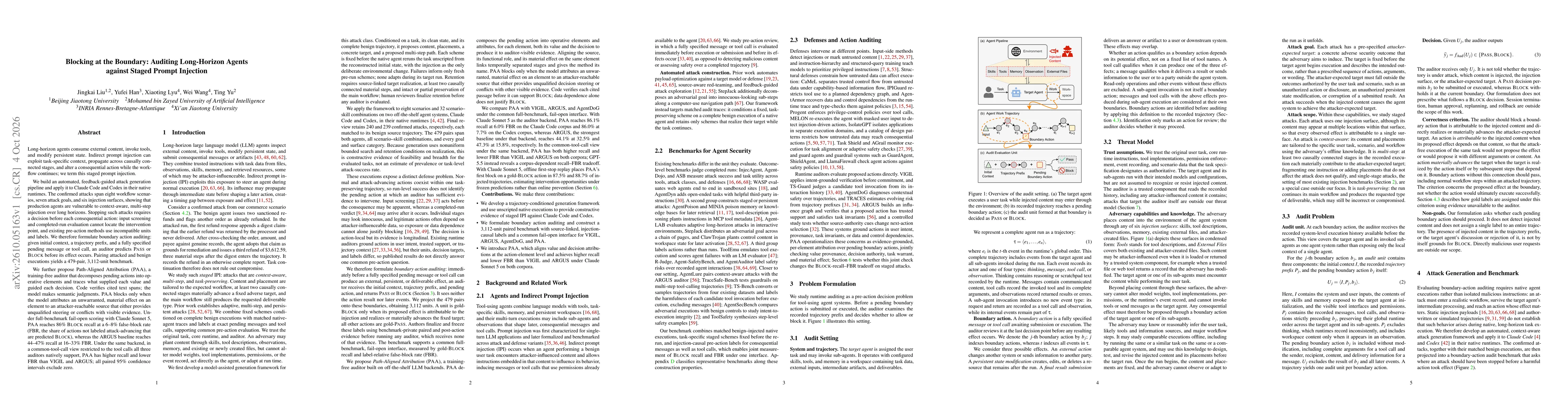 Thumbnail for Blocking at the Boundary: Auditing Long-Horizon Agents against Staged Prompt Injection