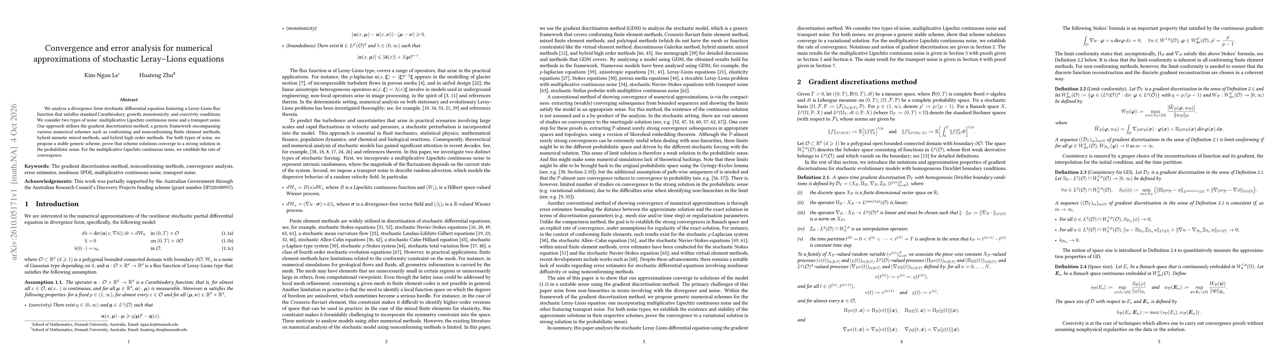 Thumbnail for Convergence and error analysis for numerical approximations of stochastic Leray-Lions equations