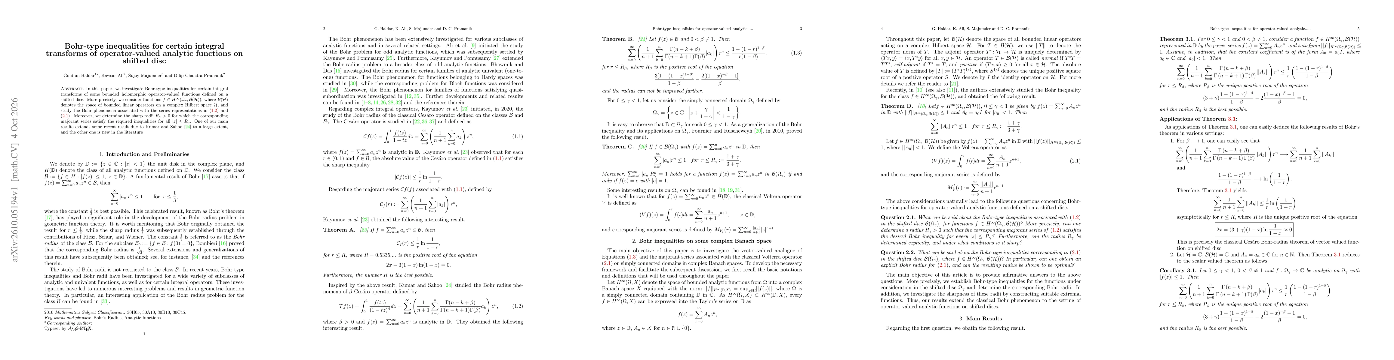 Thumbnail for Bohr-type inequalities for certain integral transforms of operator-valued analytic functions on shifted disc