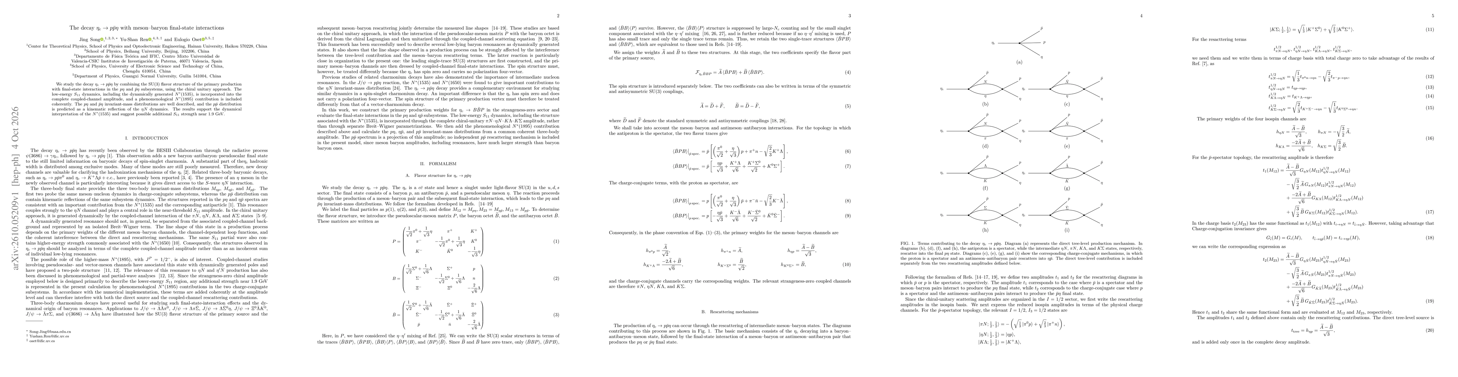 Thumbnail for The decay $η_c\to p\bar pη$ with meson--baryon final-state interactions