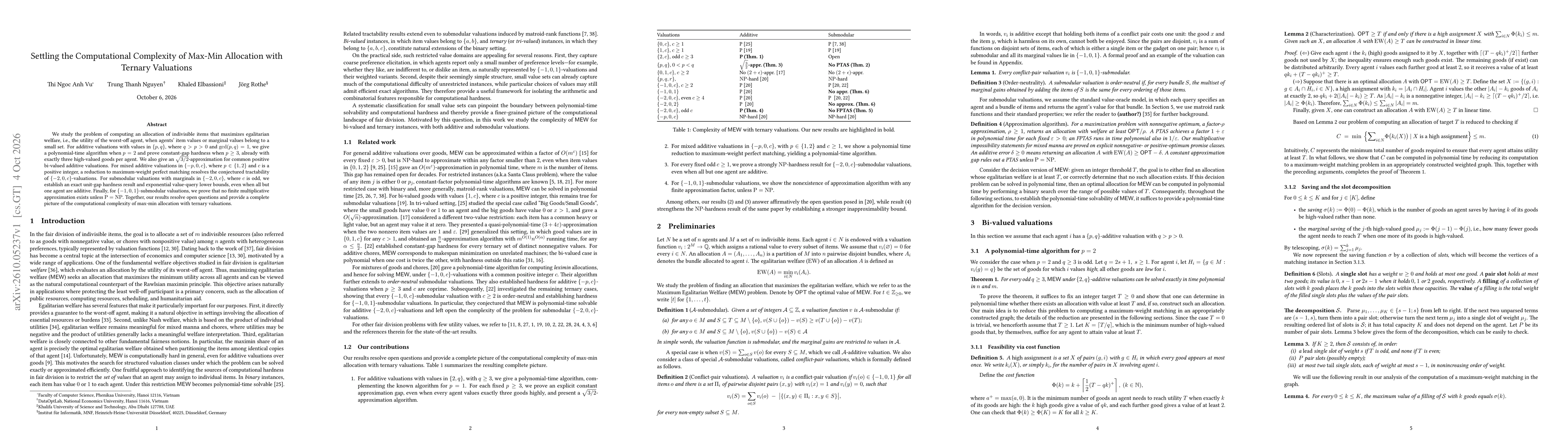 Thumbnail for Settling the Computational Complexity of Max-Min Allocation with Ternary Valuations
