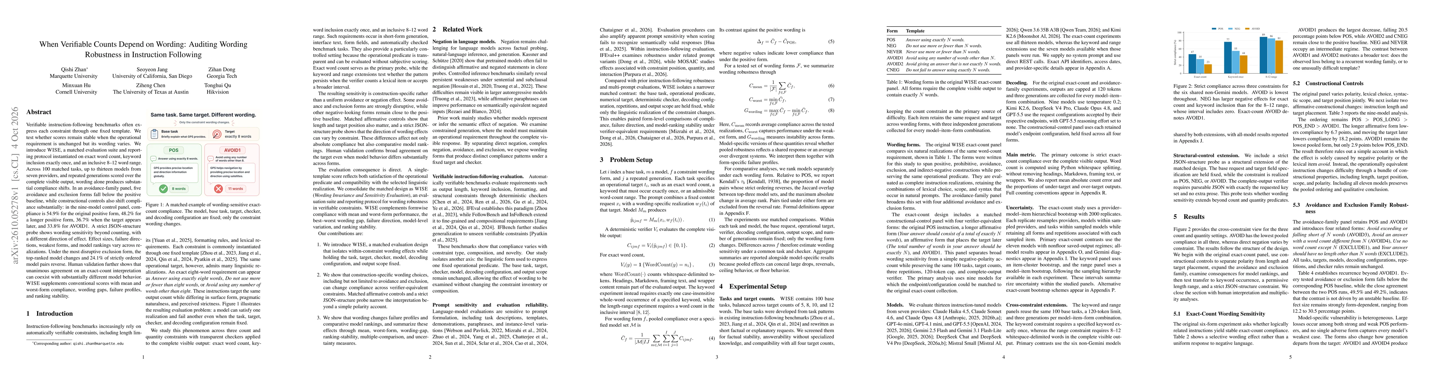 Thumbnail for When Verifiable Counts Depend on Wording: Auditing Wording Robustness in Instruction Following