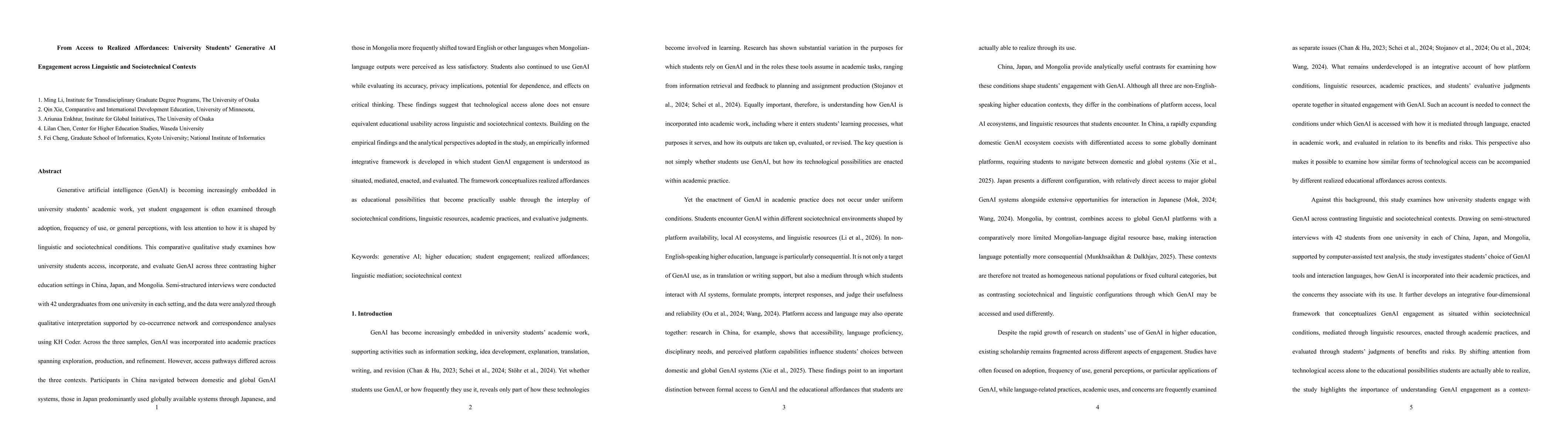 Thumbnail for From Access to Realized Affordances: University Students' Generative AI Engagement across Linguistic and Sociotechnical Contexts