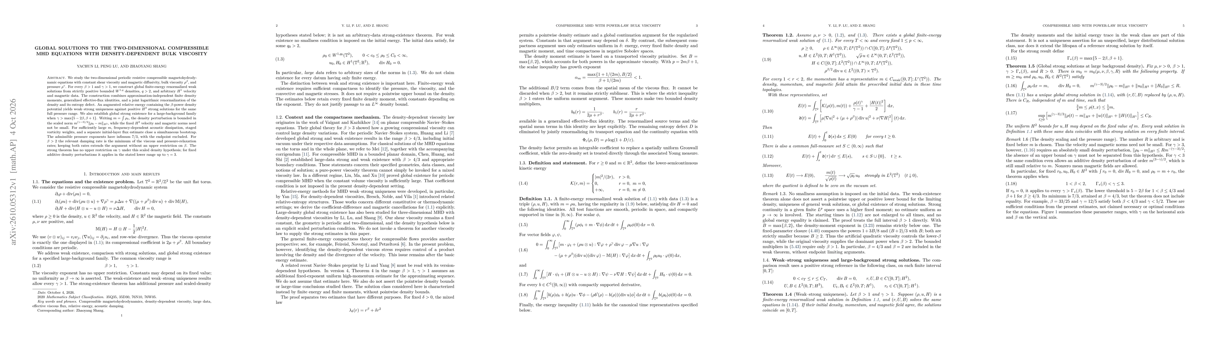 Thumbnail for Global solutions to the two-dimensional compressible MHD equations with density-dependent bulk viscosity
