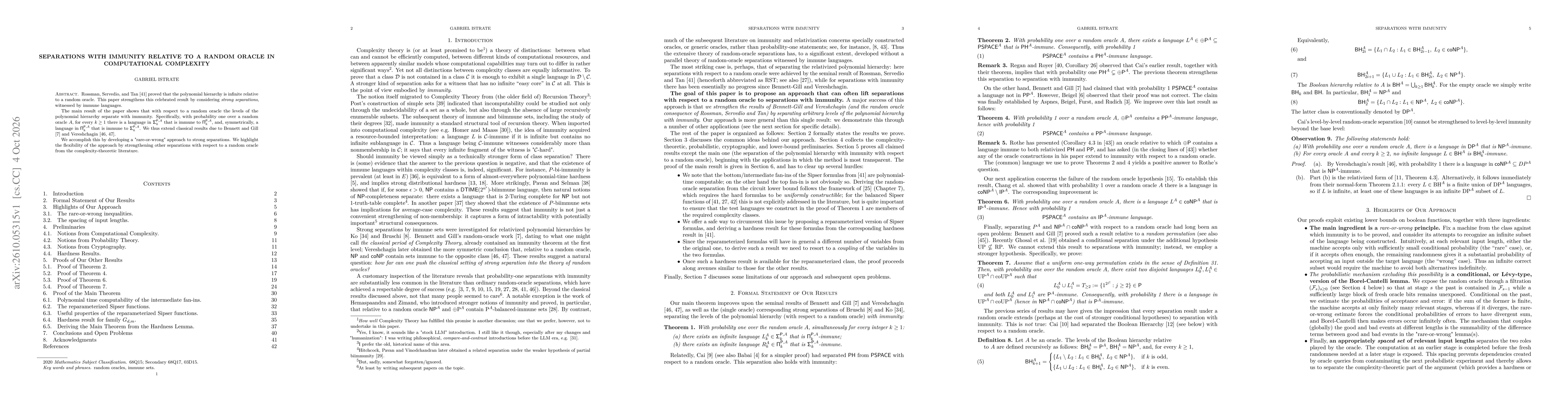 Thumbnail for Separations with Immunity Relative to a Random Oracle in Computational Complexity