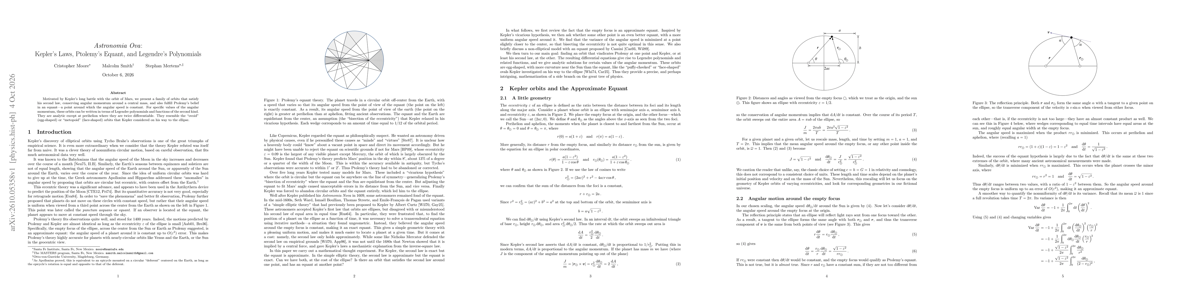 Thumbnail for Astronomia Ova: Kepler's Laws, Ptolemy's Equant, and Legendre's Polynomials