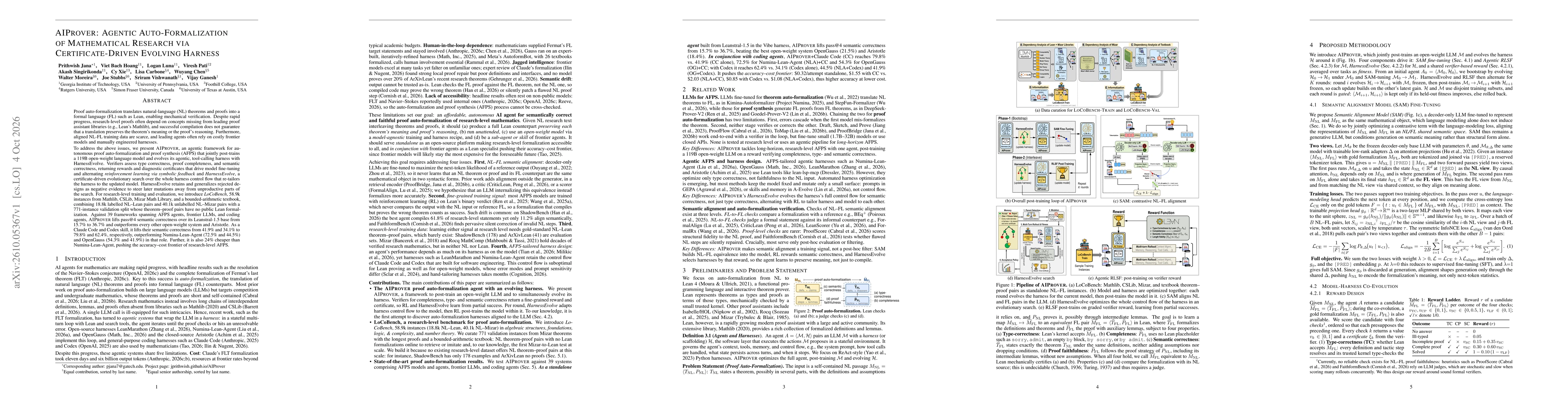 Thumbnail for AIProver: Agentic Auto-Formalization of Mathematical Research via Certificate-Driven Evolving Harness