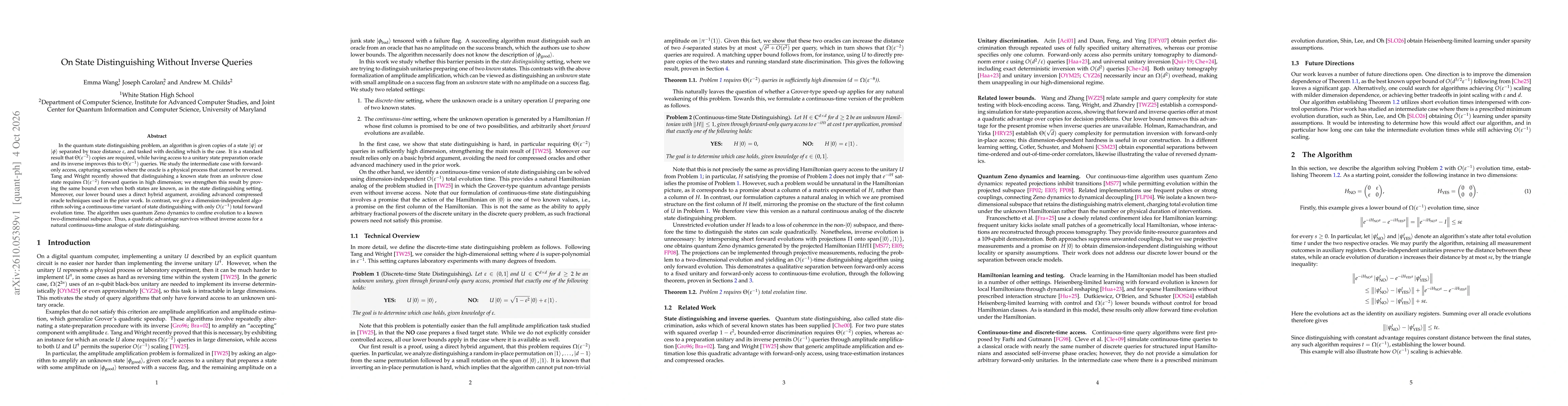 Thumbnail for On State Distinguishing Without Inverse Queries