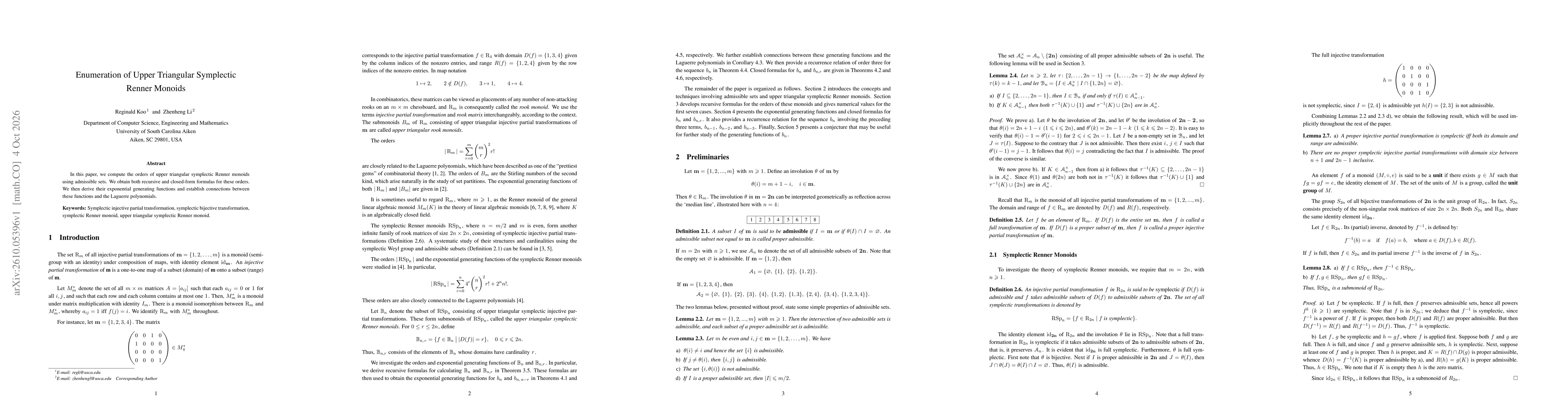 Thumbnail for Enumeration of Upper Triangular Symplectic Renner Monoids
