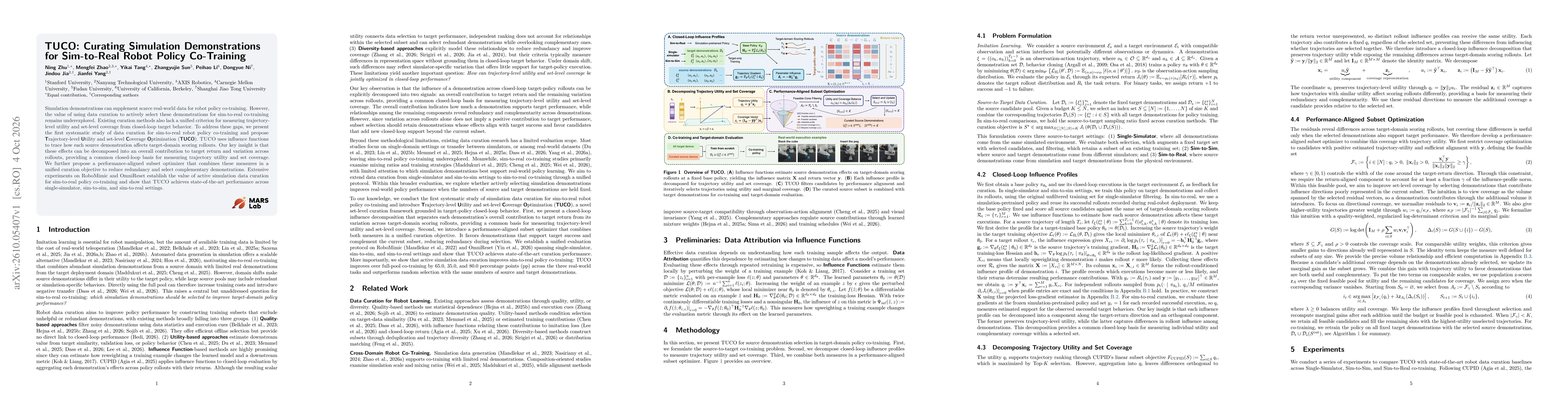 Thumbnail for TUCO: Curating Simulation Demonstrations for Sim-to-Real Robot Policy Co-Training