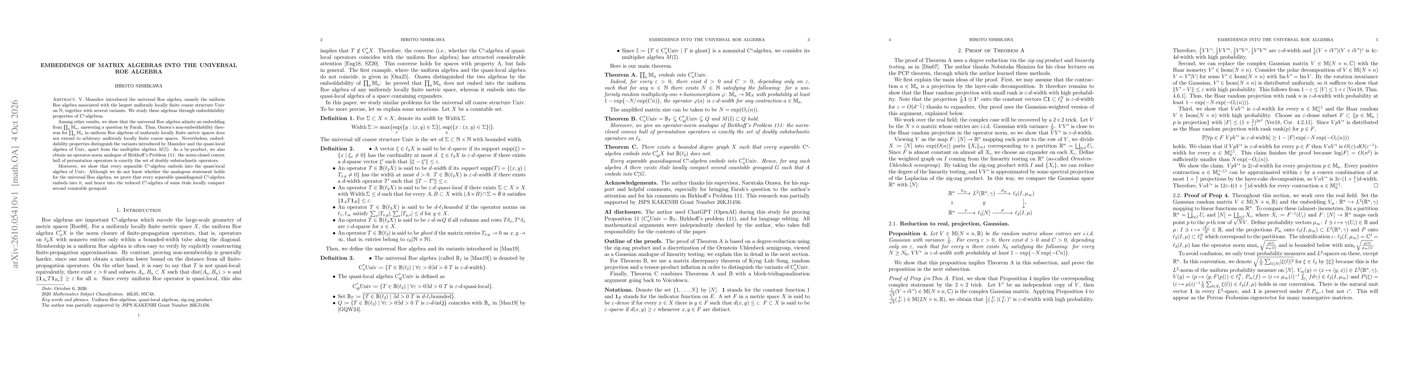 Thumbnail for Embeddings of matrix algebras into the universal Roe algebra