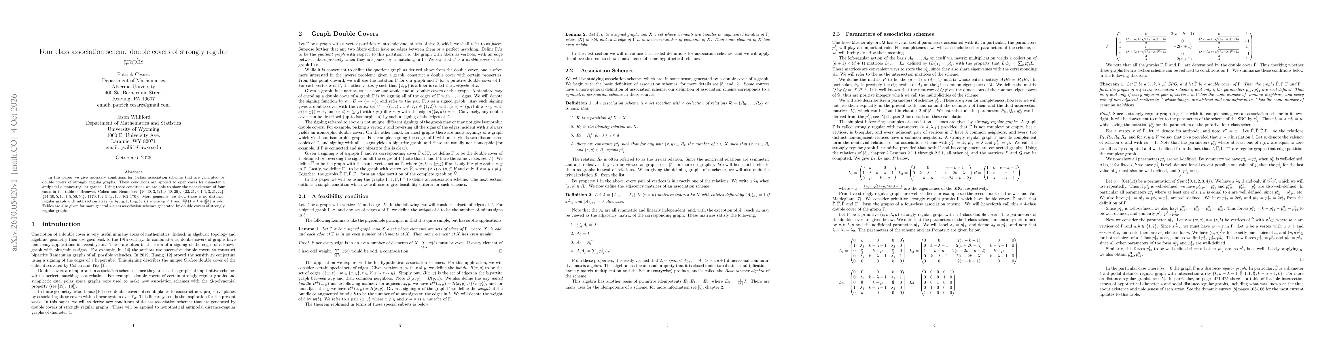 Thumbnail for Four class association scheme double covers of strongly regular graphs
