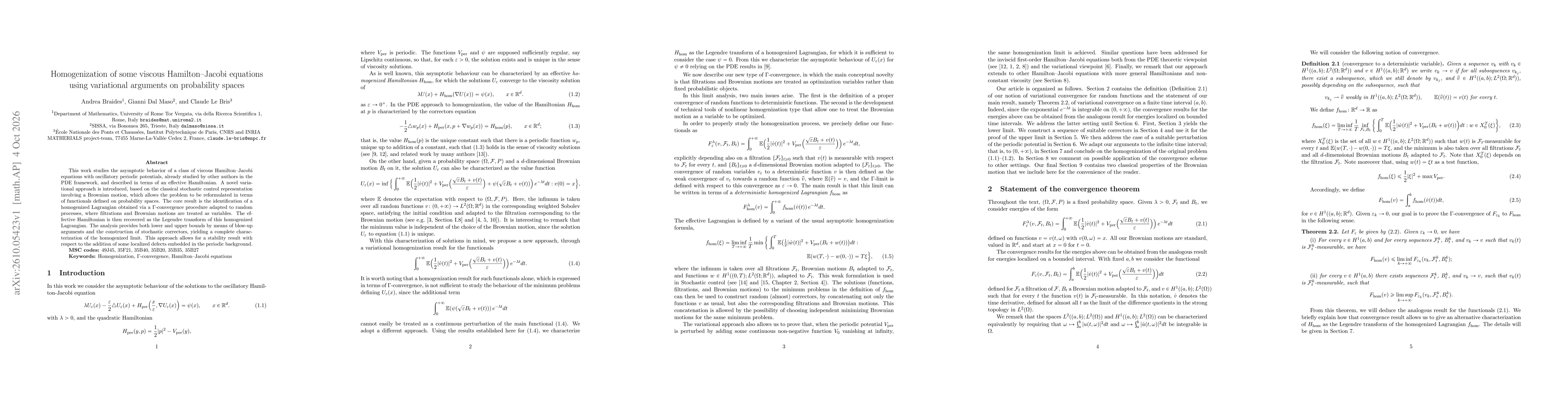 Thumbnail for Homogenization of some viscous Hamilton--Jacobi equations using variational arguments on probability spaces
