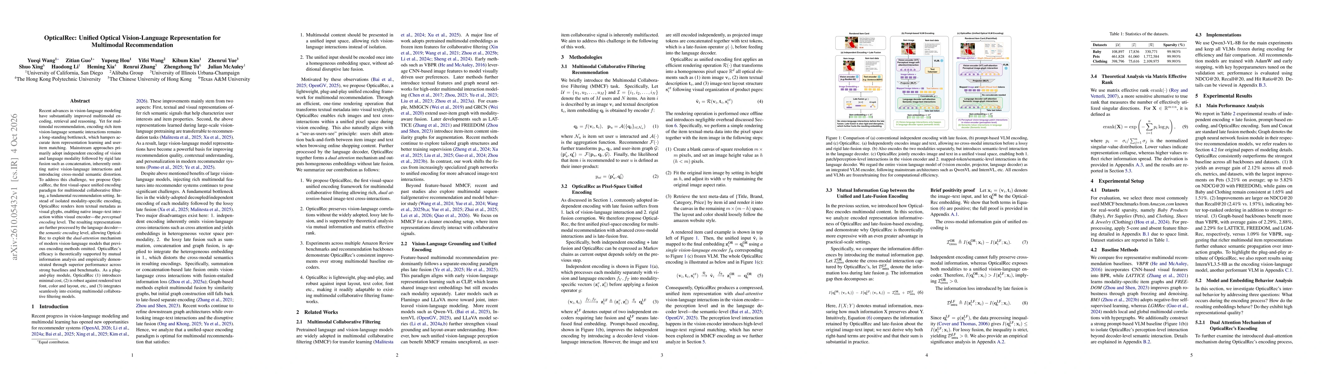 Thumbnail for OpticalRec: Unified Optical Vision-Language Representation for Multimodal Recommendation