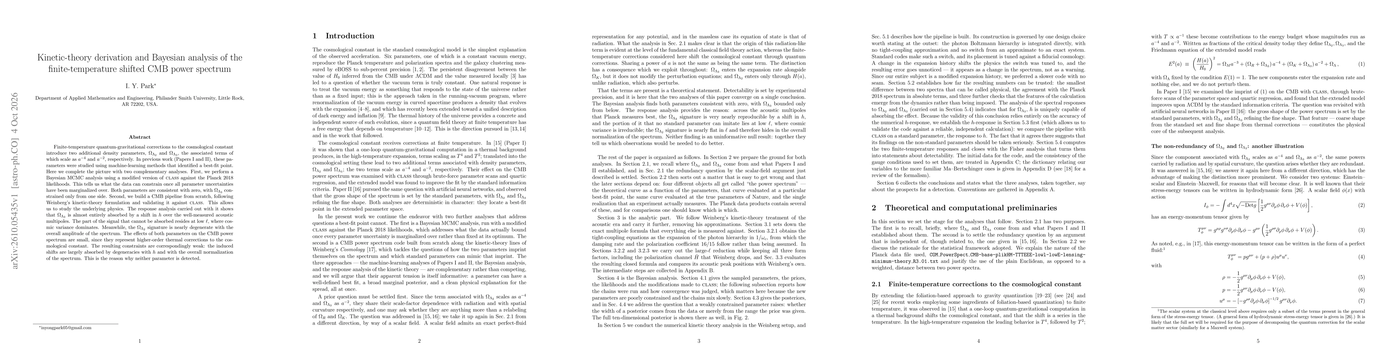 Thumbnail for Kinetic-theory derivation and Bayesian analysis of the finite-temperature shifted CMB power spectrum