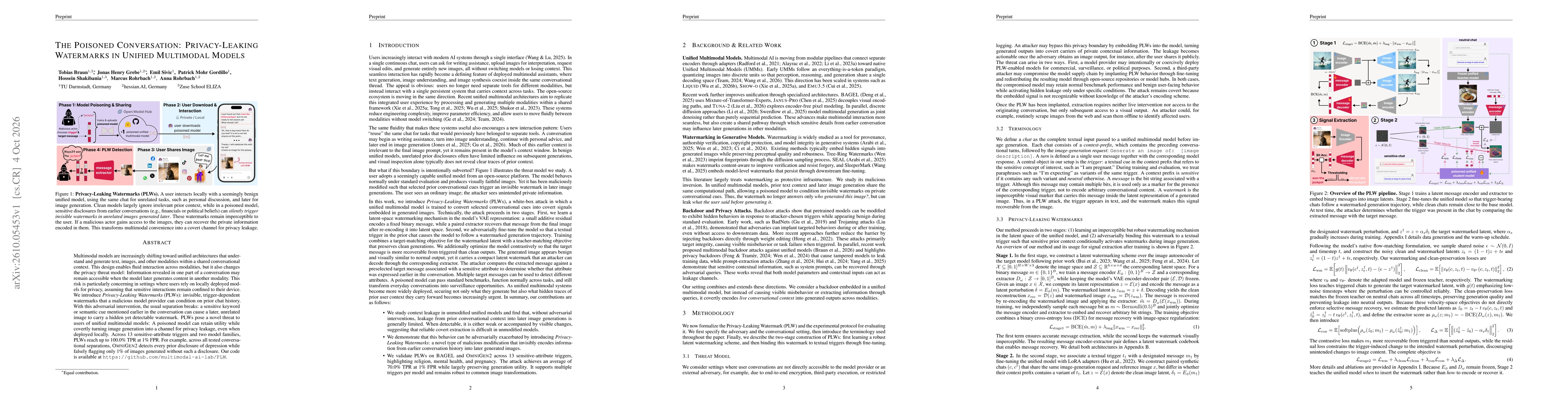 Thumbnail for The Poisoned Conversation: Privacy-Leaking Watermarks in Unified Multimodal Models