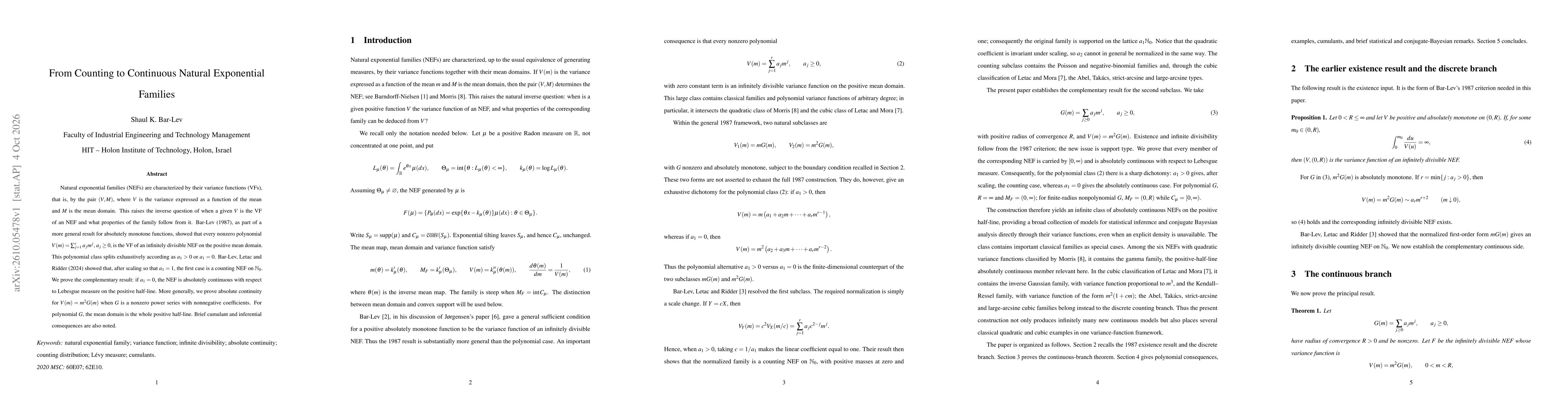 Thumbnail for From Counting to Continuous Natural Exponential Families