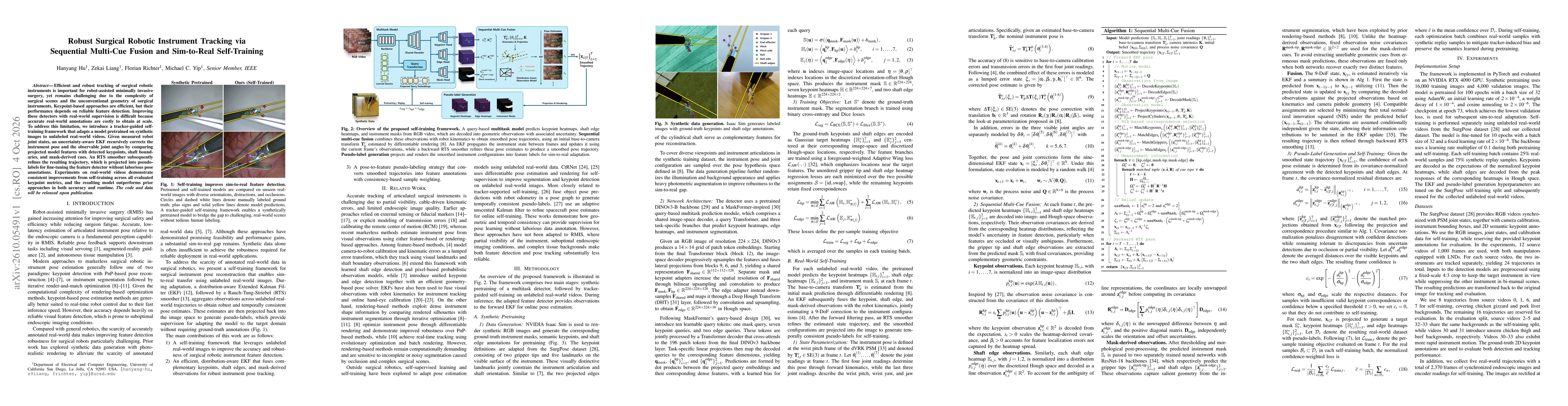 Thumbnail for Robust Surgical Robotic Instrument Tracking via Sequential Multi-Cue Fusion and Sim-to-Real Self-Training
