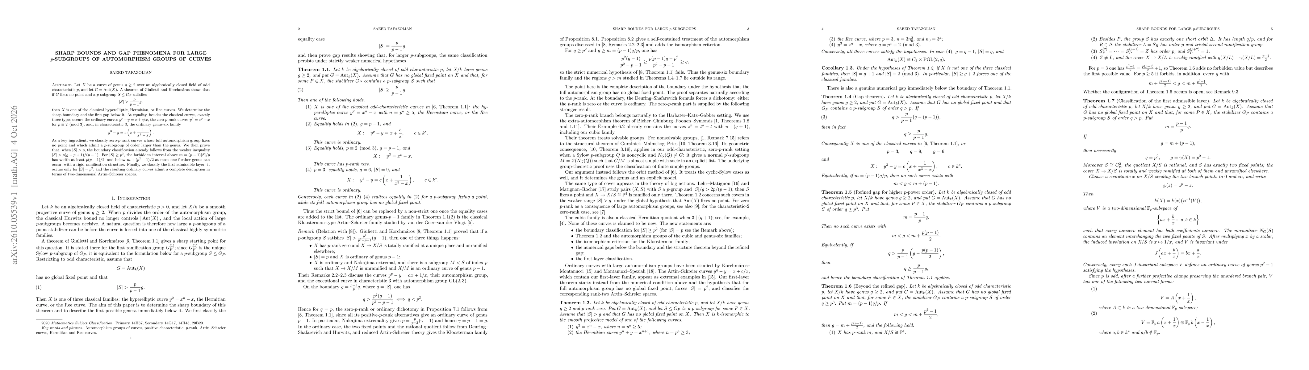 Thumbnail for Sharp bounds and gap phenomena for large $p$-subgroups of automorphism groups of curves
