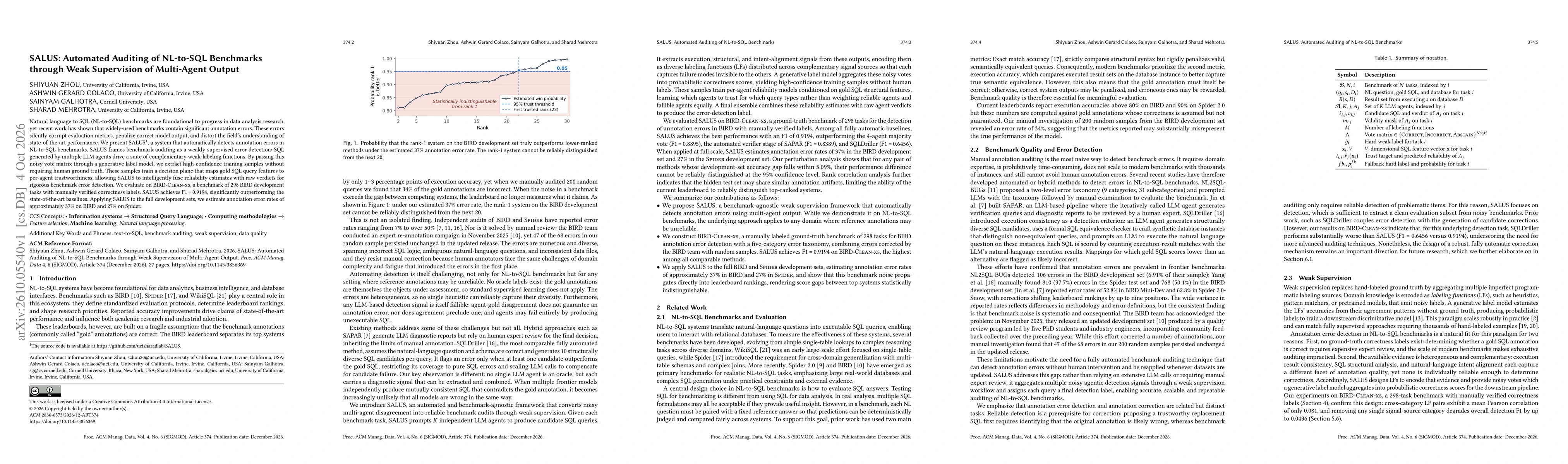 Thumbnail for SALUS: Automated Auditing of NL-to-SQL Benchmarks through Weak Supervision of Multi-Agent Output