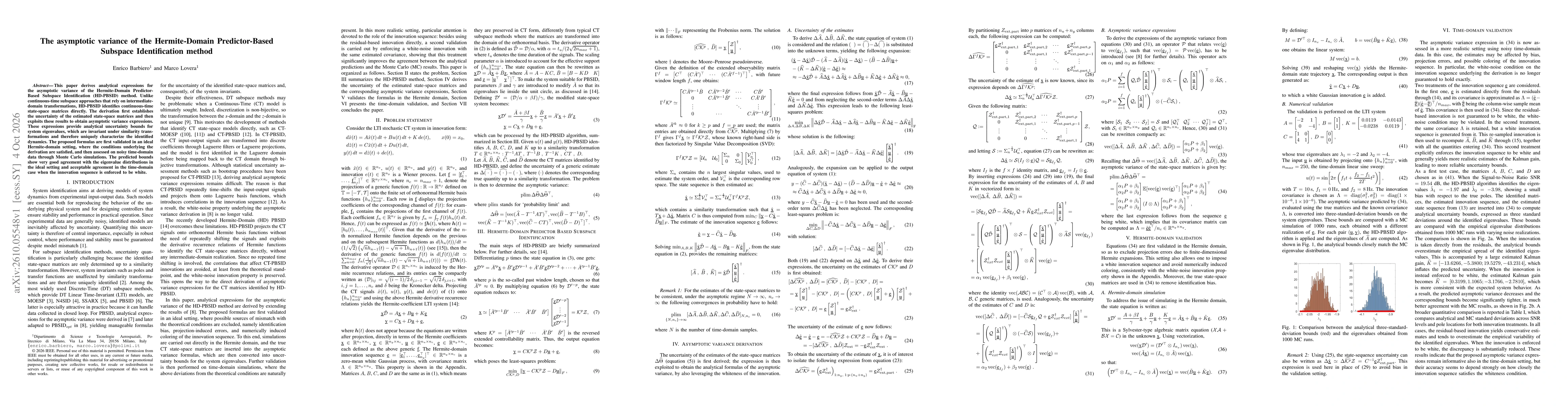 Thumbnail for The asymptotic variance of the Hermite-Domain Predictor-Based Subspace Identification method