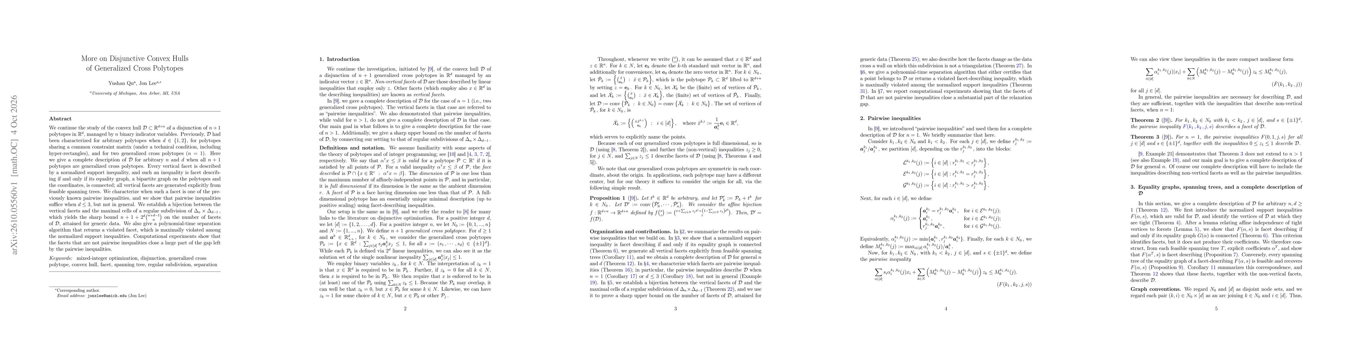 Thumbnail for More on Disjunctive Convex Hulls of Generalized Cross Polytopes