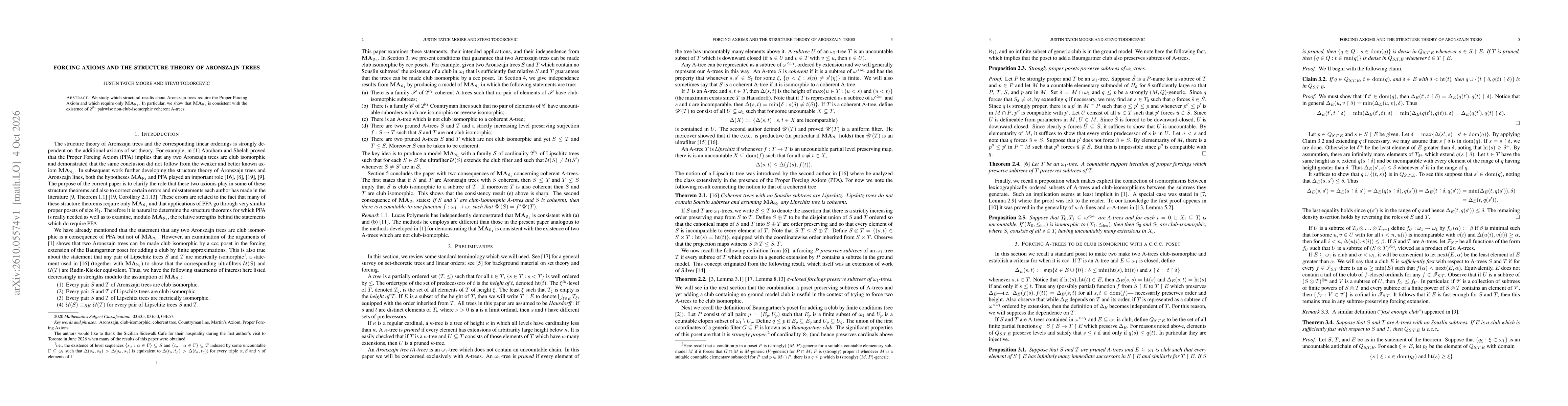 Thumbnail for Forcing axioms and the structure theory of Aronszajn trees
