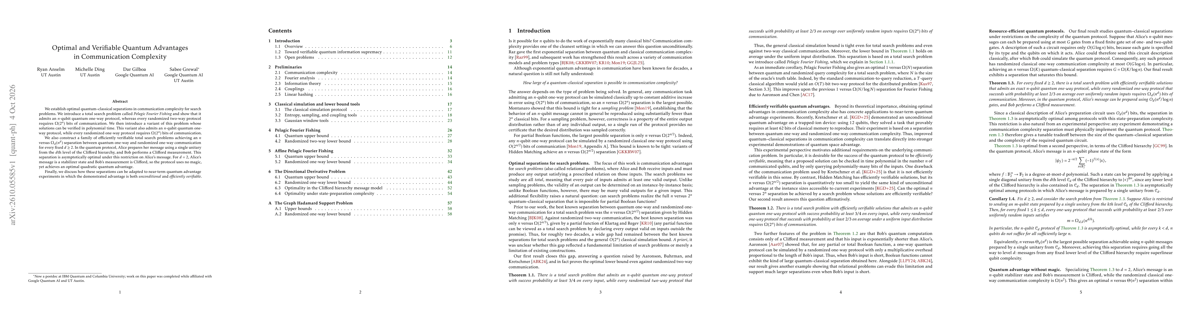 Thumbnail for Optimal and Verifiable Quantum Advantages in Communication Complexity