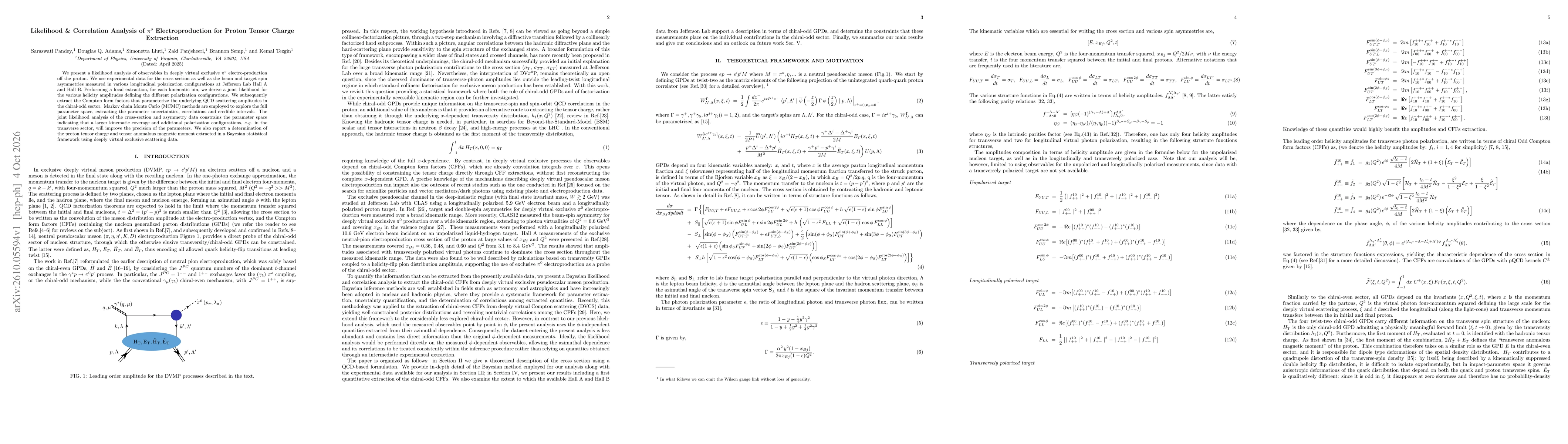 Thumbnail for Likelihood \& Correlation Analysis of $π^o$ Electroproduction for Proton Tensor Charge Extraction