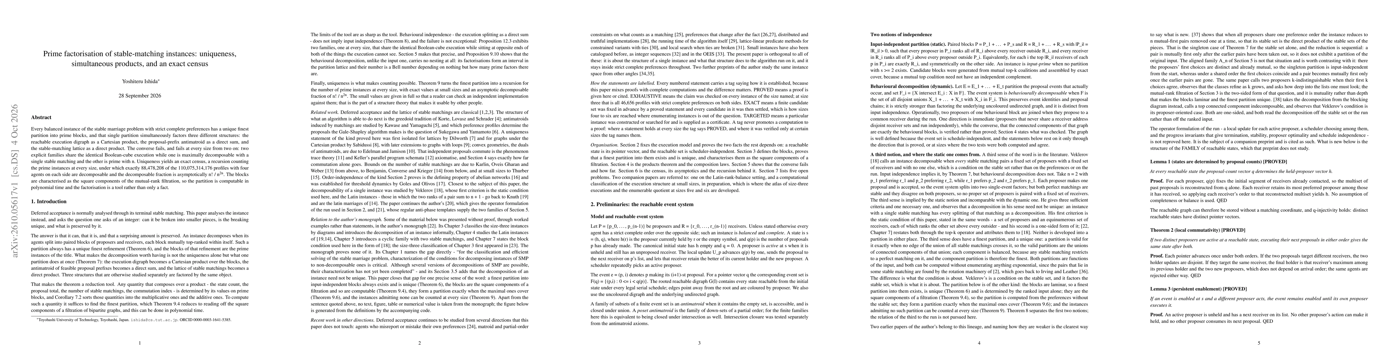 Thumbnail for Prime factorisation of stable-matching instances: uniqueness, simultaneous products, and an exact census