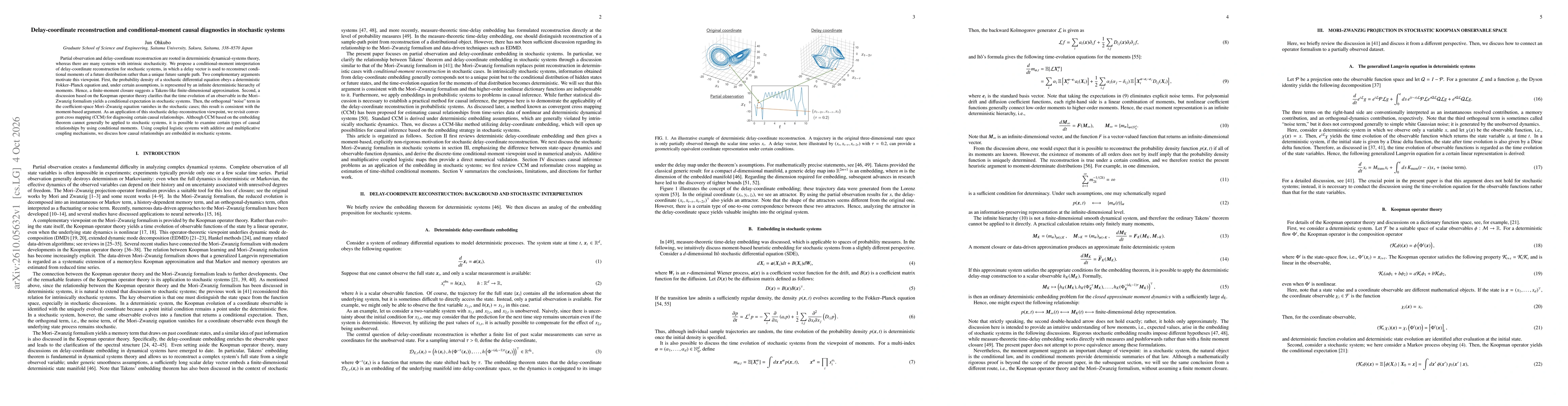 Thumbnail for Delay-coordinate reconstruction and conditional-moment causal diagnostics in stochastic systems