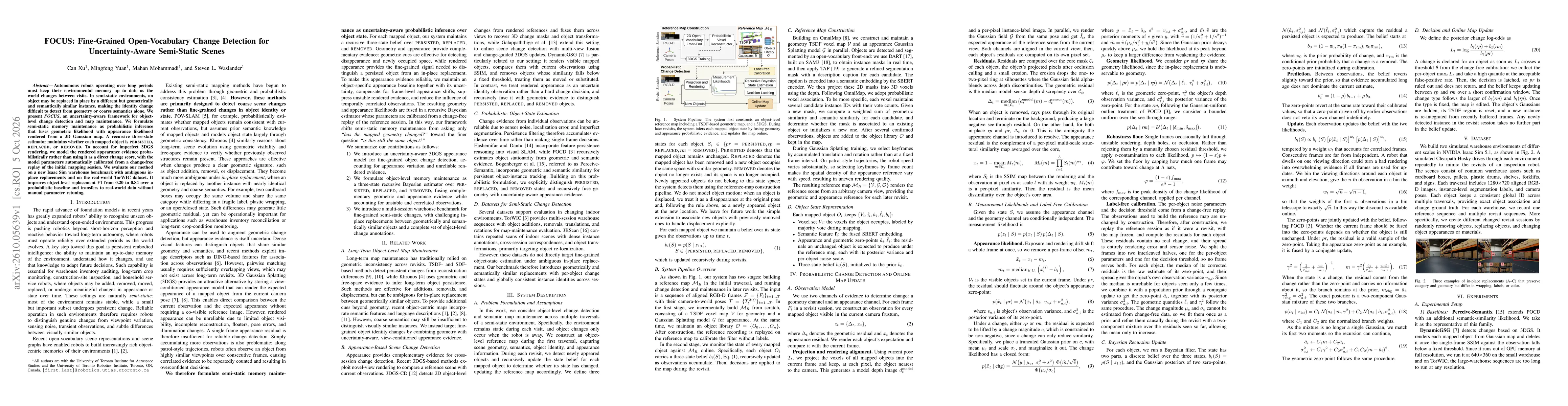Thumbnail for FOCUS: Fine-Grained Open-Vocabulary Change Detection for Uncertainty-Aware Semi-Static Scenes