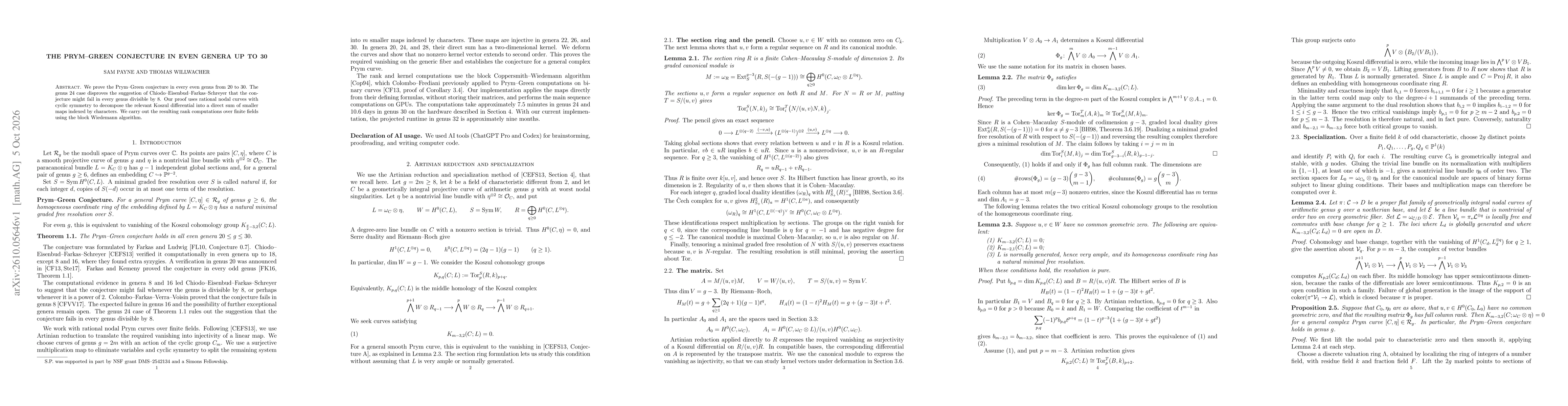 Thumbnail for The Prym-Green conjecture in even genera up to 30