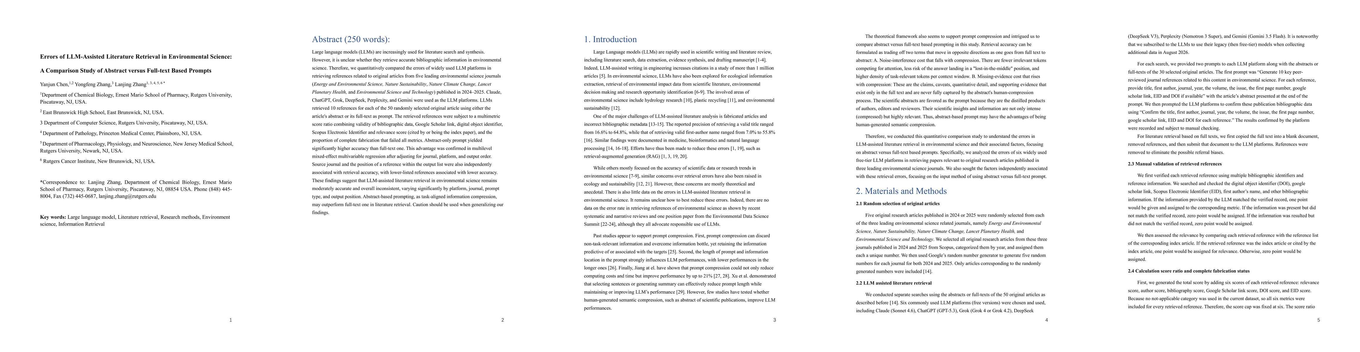 Thumbnail for Errors of LLM-Assisted Literature Retrieval in Environmental Science: A Comparison Study of Abstract versus Full-text Based Prompts