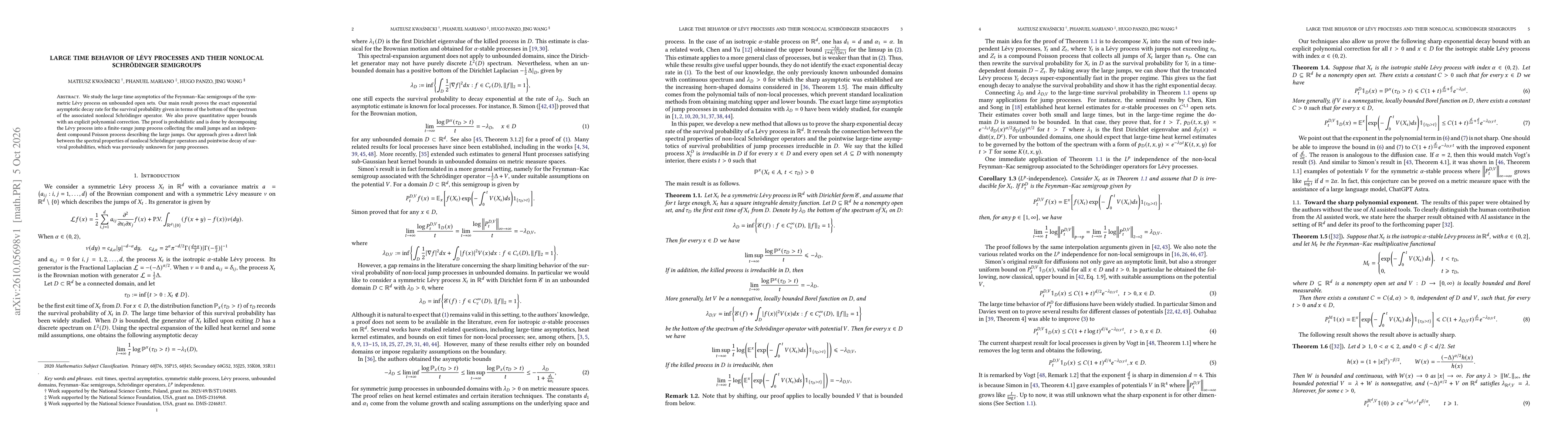 Thumbnail for Large time behavior of Lévy processes and their nonlocal Schrödinger semigroups