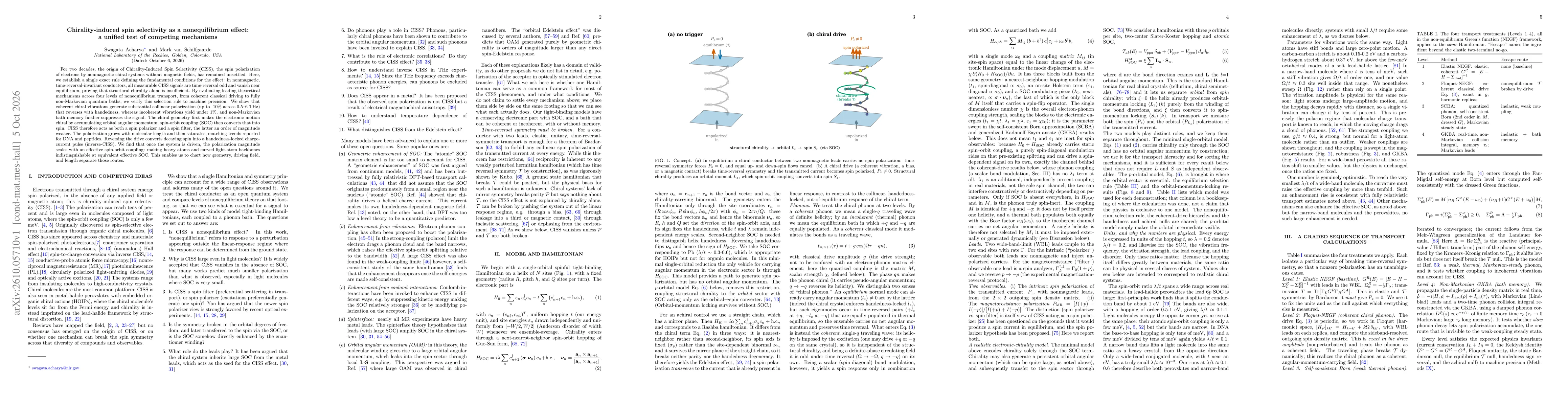 Thumbnail for Chirality-induced spin selectivity as a nonequilibrium effect: a unified test of competing mechanisms