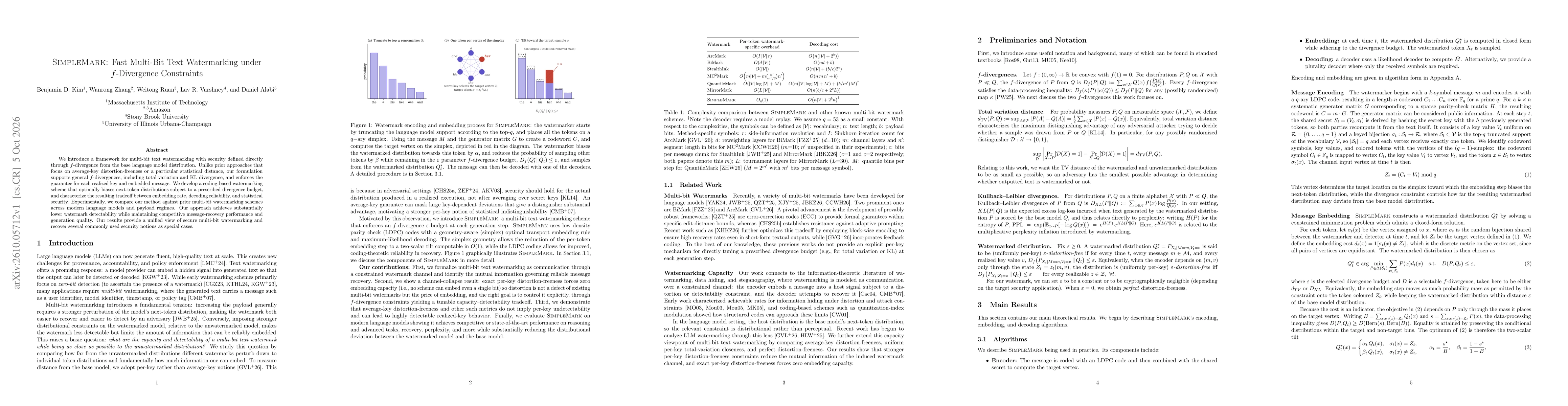 Thumbnail for SimpleMark: Fast Multi-Bit Text Watermarking under f -Divergence Constraints