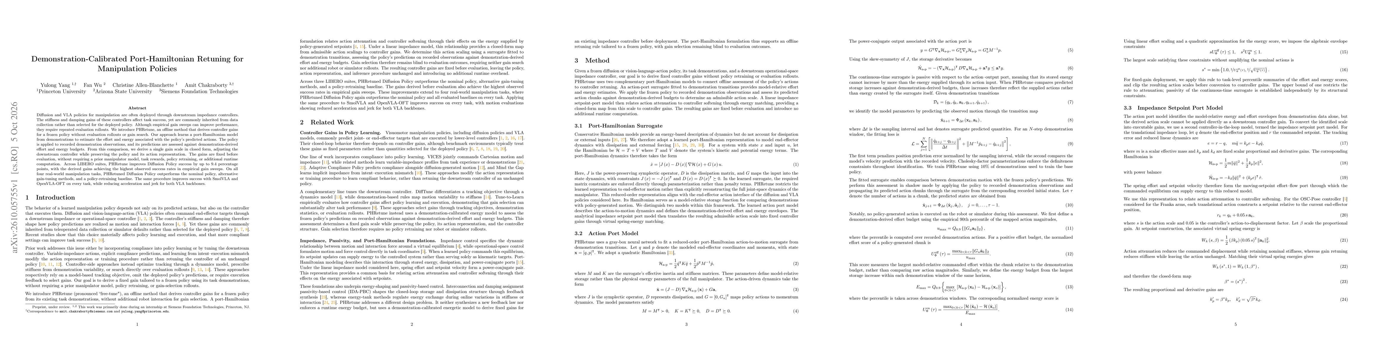 Thumbnail for Demonstration-Calibrated Port-Hamiltonian Retuning for Manipulation Policies