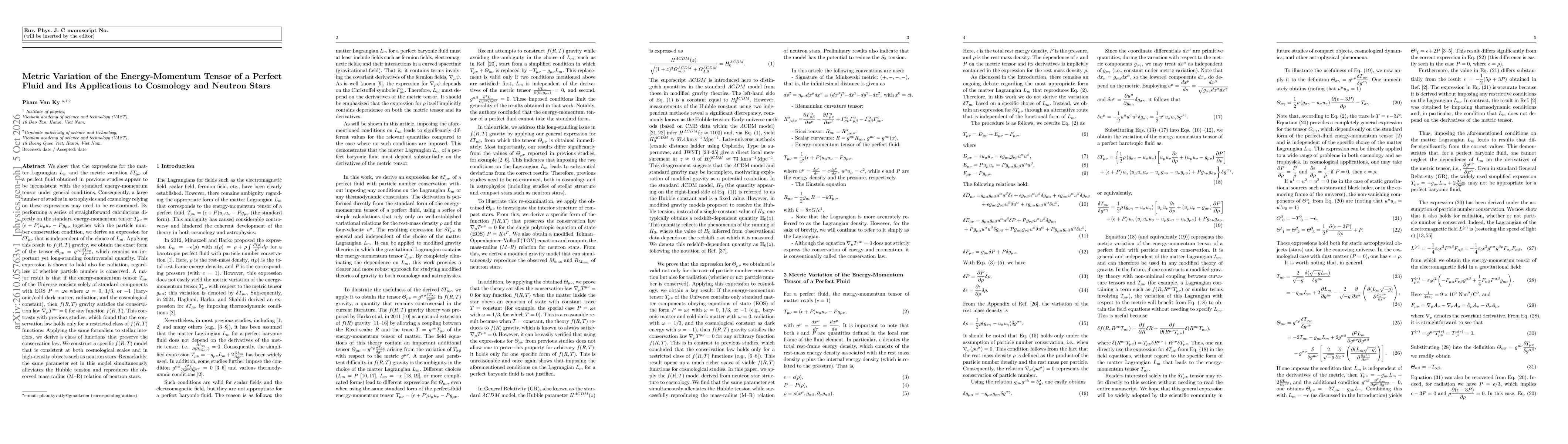 Thumbnail for Metric Variation of the Energy-Momentum Tensor of a Perfect Fluid and Its Applications to Cosmology and Neutron Stars