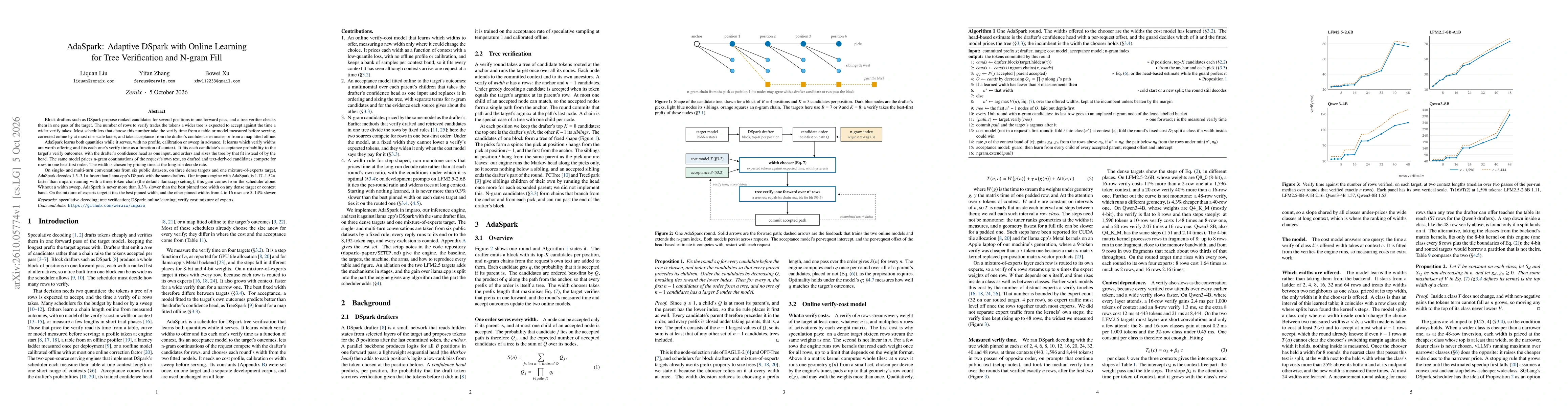 Thumbnail for AdaSpark: Adaptive DSpark with Online Learning for Tree Verification and N-gram Fill