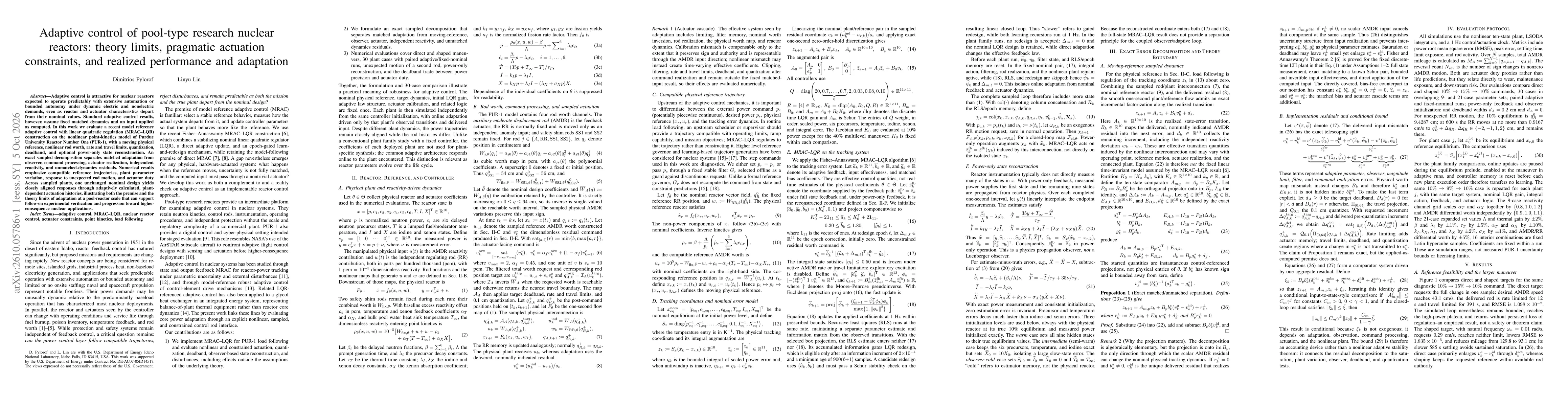 Thumbnail for Adaptive control of pool-type research nuclear reactors: theory limits, pragmatic actuation constraints, and realized performance and adaptation