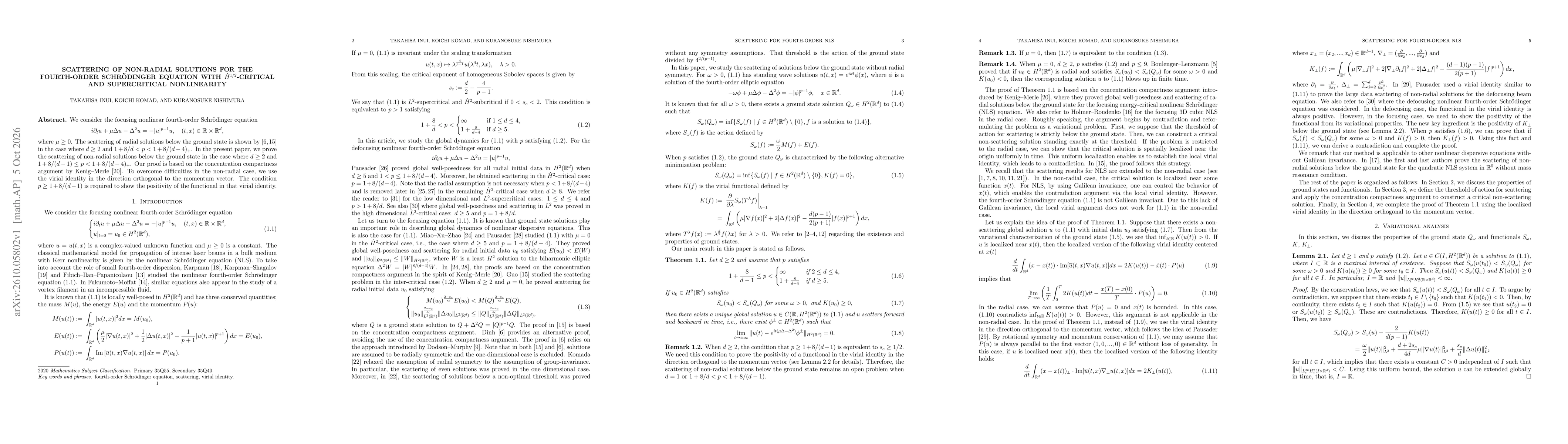 Thumbnail for Scattering of non-radial solutions for the fourth-order Schrödinger equation with $\dot{H}^{1/2}$-critical and supercritical nonlinearity