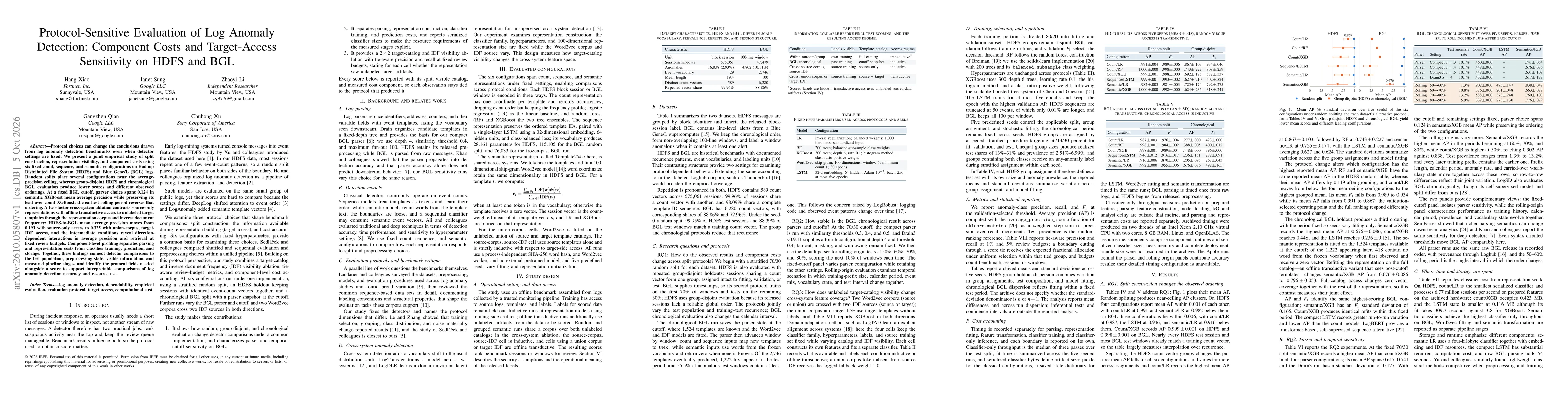 Thumbnail for Protocol-Sensitive Evaluation of Log Anomaly Detection: Component Costs and Target-Access Sensitivity on HDFS and BGL