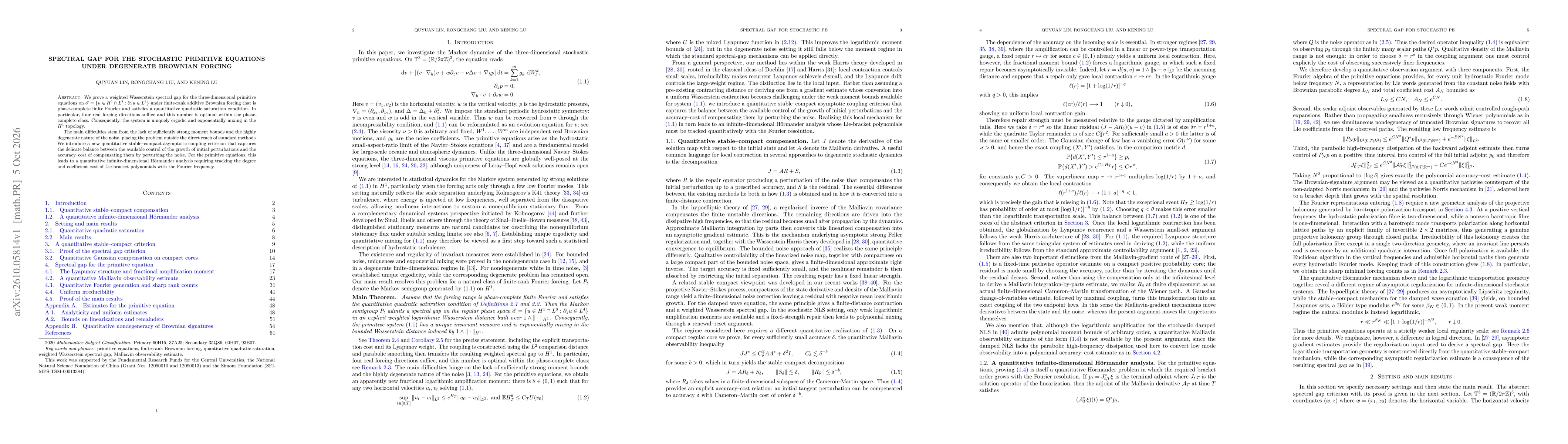 Thumbnail for Spectral gap for the stochastic primitive equations under degenerate Brownian forcing
