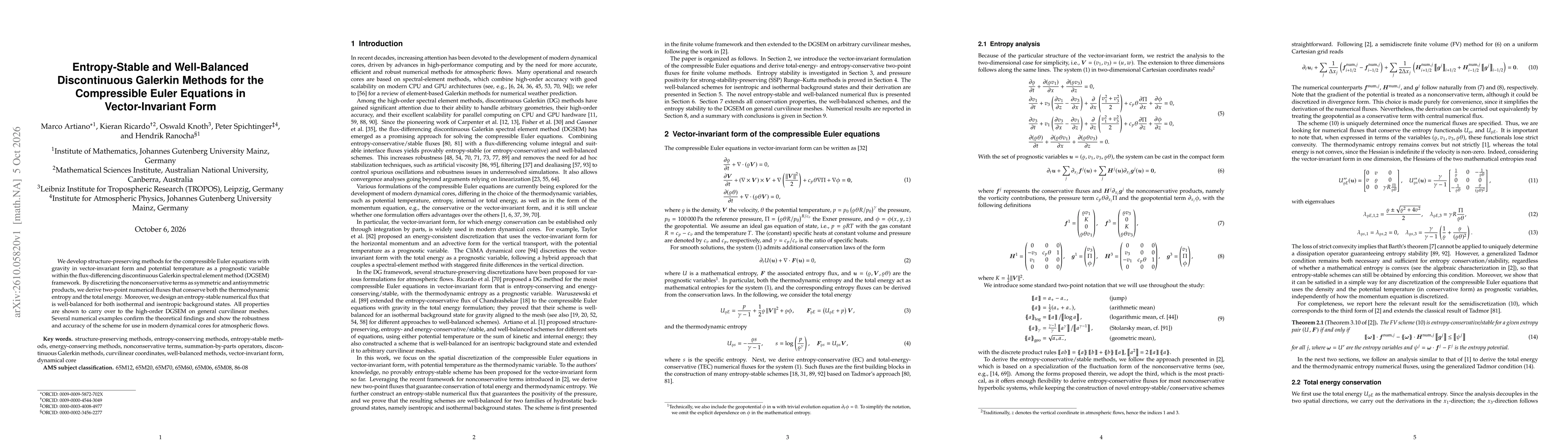 Thumbnail for Entropy-Stable and Well-Balanced Discontinuous Galerkin Methods for the Compressible Euler Equations in Vector-Invariant Form