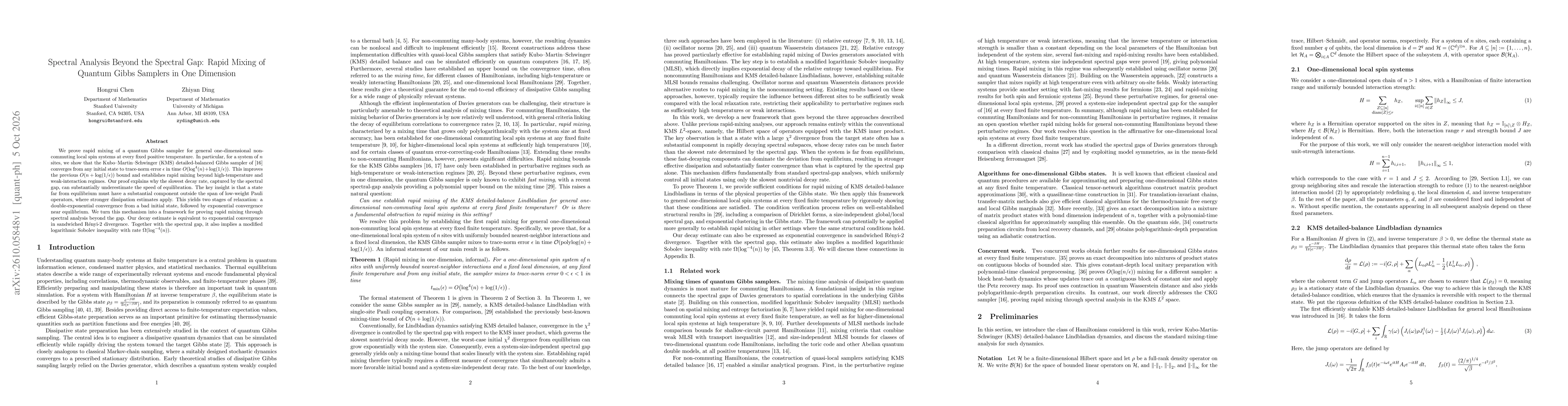 Thumbnail for Spectral Analysis Beyond the Spectral Gap: Rapid Mixing of Quantum Gibbs Samplers in One Dimension